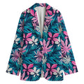 Blue And Pink Watercolor Hawaiian Print Women's Cotton Blazer