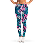 Blue And Pink Watercolor Hawaiian Print Women's Leggings