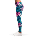 Blue And Pink Watercolor Hawaiian Print Women's Leggings