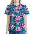 Blue And Pink Watercolor Hawaiian Print Women's Polo Shirt