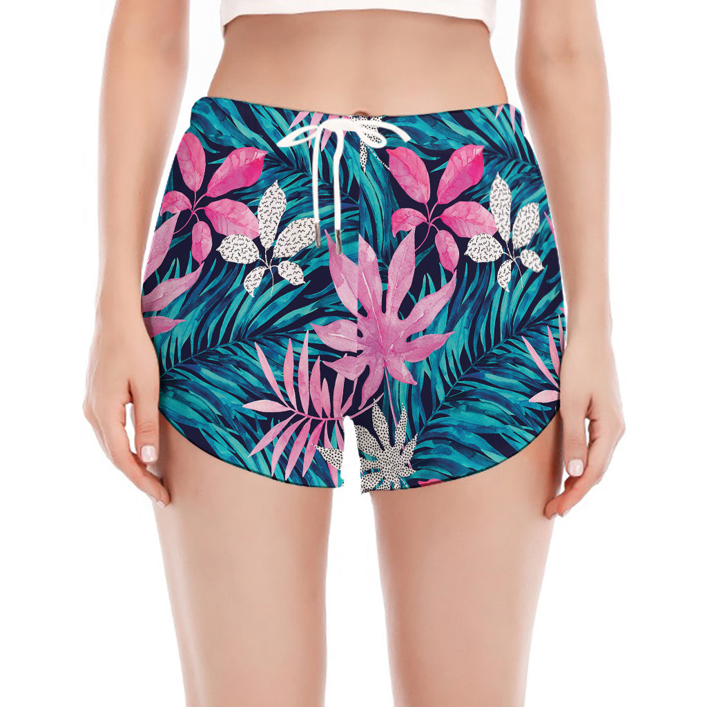 Blue And Pink Watercolor Hawaiian Print Women's Split Running Shorts