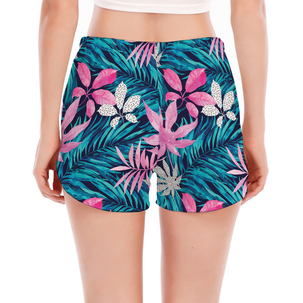 Blue And Pink Watercolor Hawaiian Print Women's Split Running Shorts