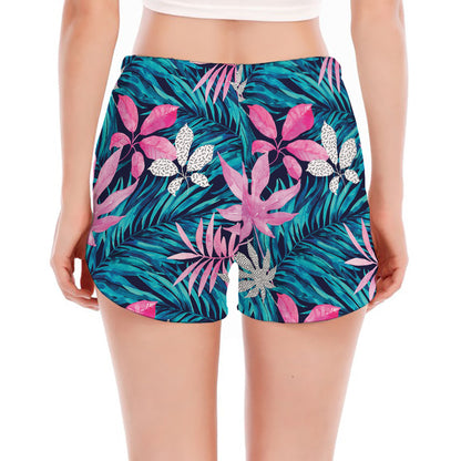 Blue And Pink Watercolor Hawaiian Print Women's Split Running Shorts