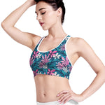 Blue And Pink Watercolor Hawaiian Print Women's Sports Bra