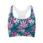 Blue And Pink Watercolor Hawaiian Print Women's Sports Bra