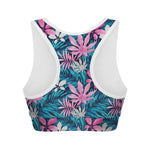 Blue And Pink Watercolor Hawaiian Print Women's Sports Bra
