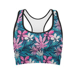 Blue And Pink Watercolor Hawaiian Print Women's Sports Bra