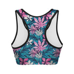 Blue And Pink Watercolor Hawaiian Print Women's Sports Bra