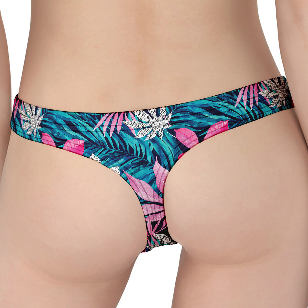 Blue And Pink Watercolor Hawaiian Print Women's Thong