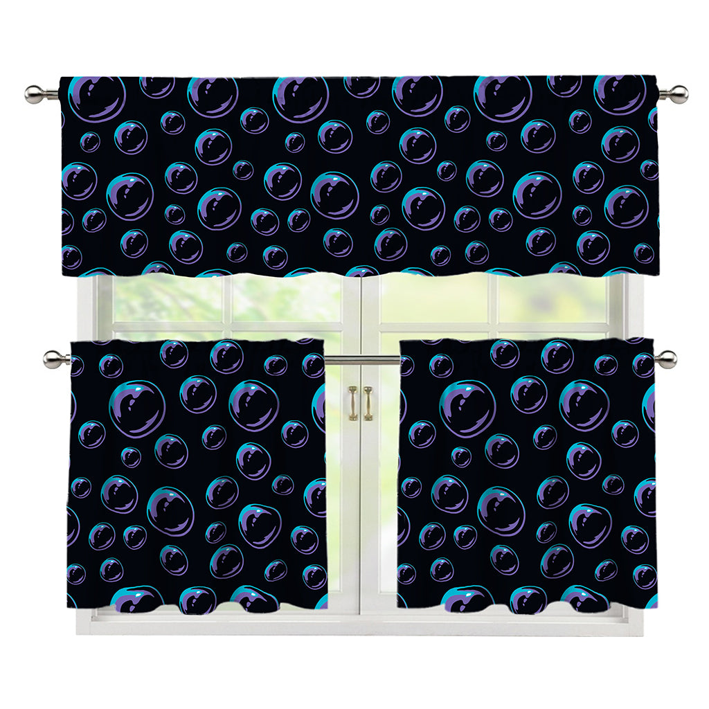 Blue And Purple Bubble Pattern Print 3 Piece Kitchen Curtains
