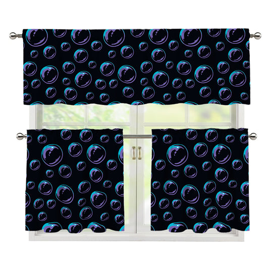 Blue And Purple Bubble Pattern Print 3 Piece Kitchen Curtains