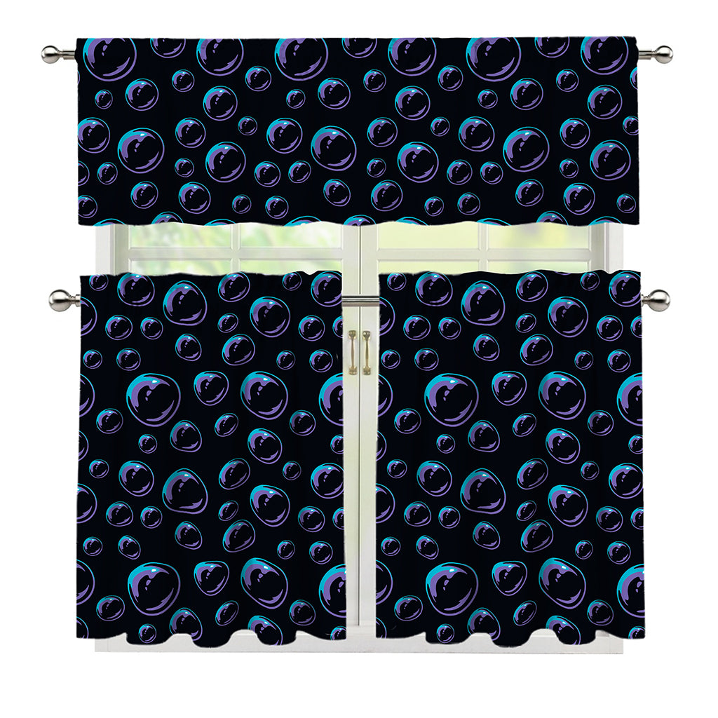 Blue And Purple Bubble Pattern Print 3 Piece Kitchen Curtains
