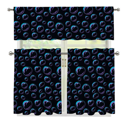 Blue And Purple Bubble Pattern Print 3 Piece Kitchen Curtains