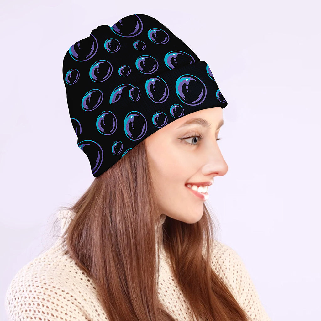 Blue And Purple Bubble Pattern Print Beanie