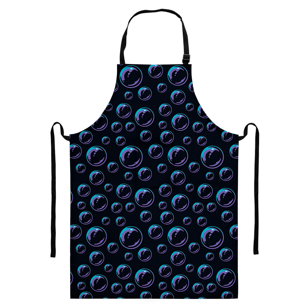 Blue And Purple Bubble Pattern Print Bib Apron With Pocket