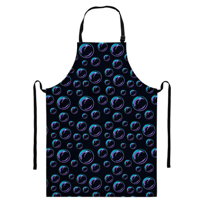 Blue And Purple Bubble Pattern Print Bib Apron With Pocket