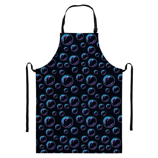 Blue And Purple Bubble Pattern Print Bib Apron With Pocket