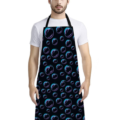 Blue And Purple Bubble Pattern Print Bib Apron With Pocket