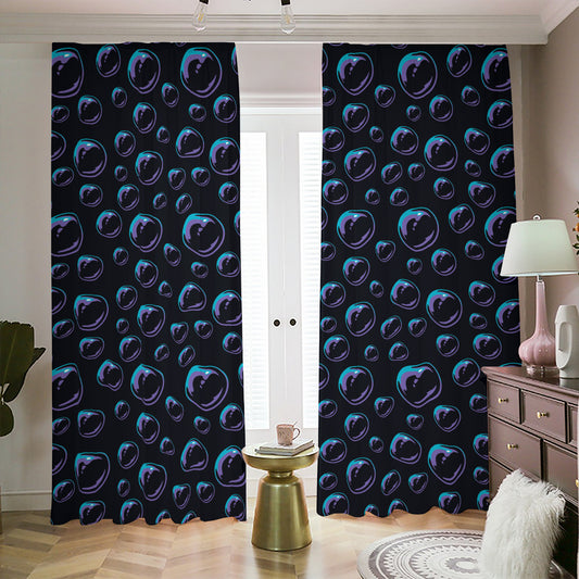 Blue And Purple Bubble Pattern Print Blackout Pencil Pleat Curtains
