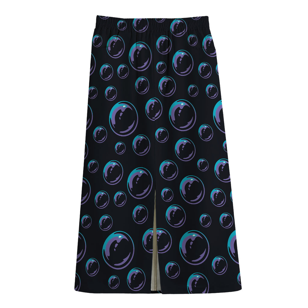 Blue And Purple Bubble Pattern Print Cotton Front Slit Maxi Skirt