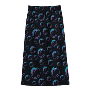 Blue And Purple Bubble Pattern Print Cotton Front Slit Maxi Skirt