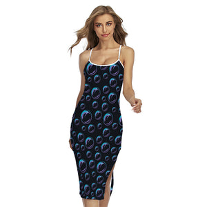 Blue And Purple Bubble Pattern Print Cross Back Cami Dress