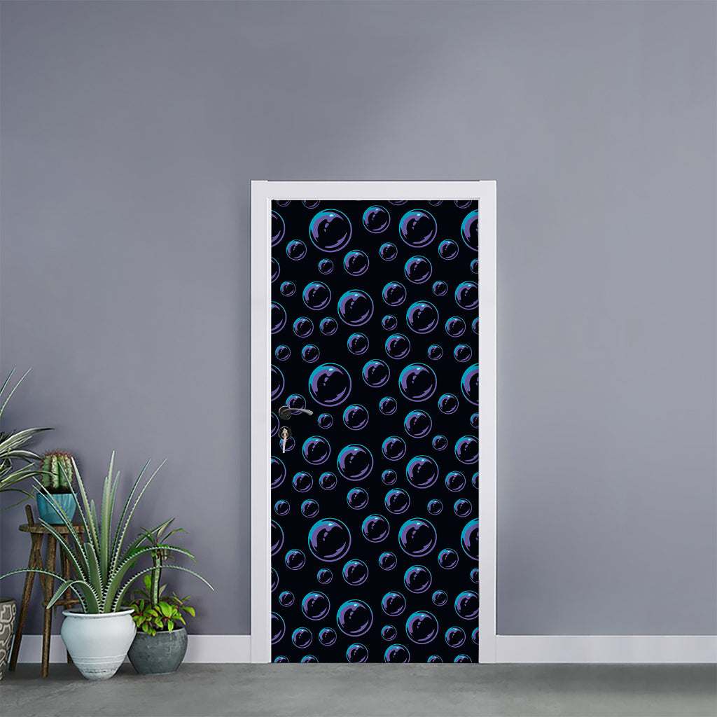 Blue And Purple Bubble Pattern Print Door Sticker