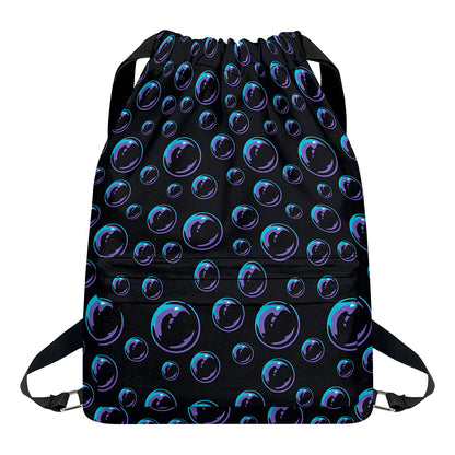 Blue And Purple Bubble Pattern Print Drawstring Backpack