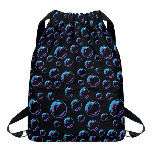 Blue And Purple Bubble Pattern Print Drawstring Backpack