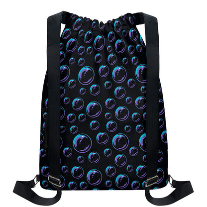 Blue And Purple Bubble Pattern Print Drawstring Backpack