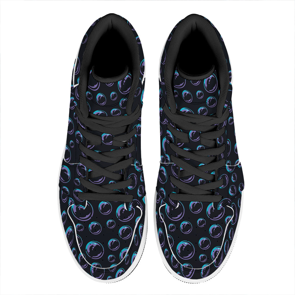 Blue And Purple Bubble Pattern Print High Top Leather Sneakers