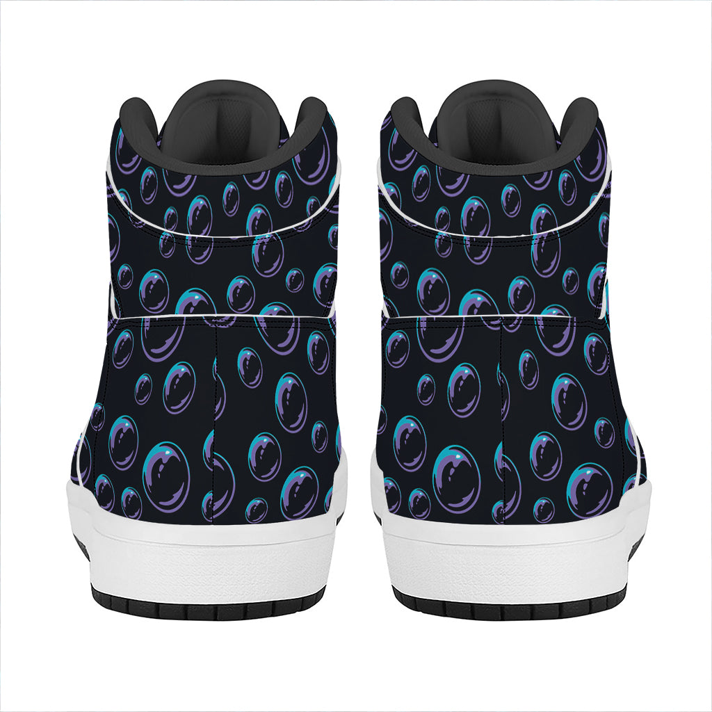 Blue And Purple Bubble Pattern Print High Top Leather Sneakers