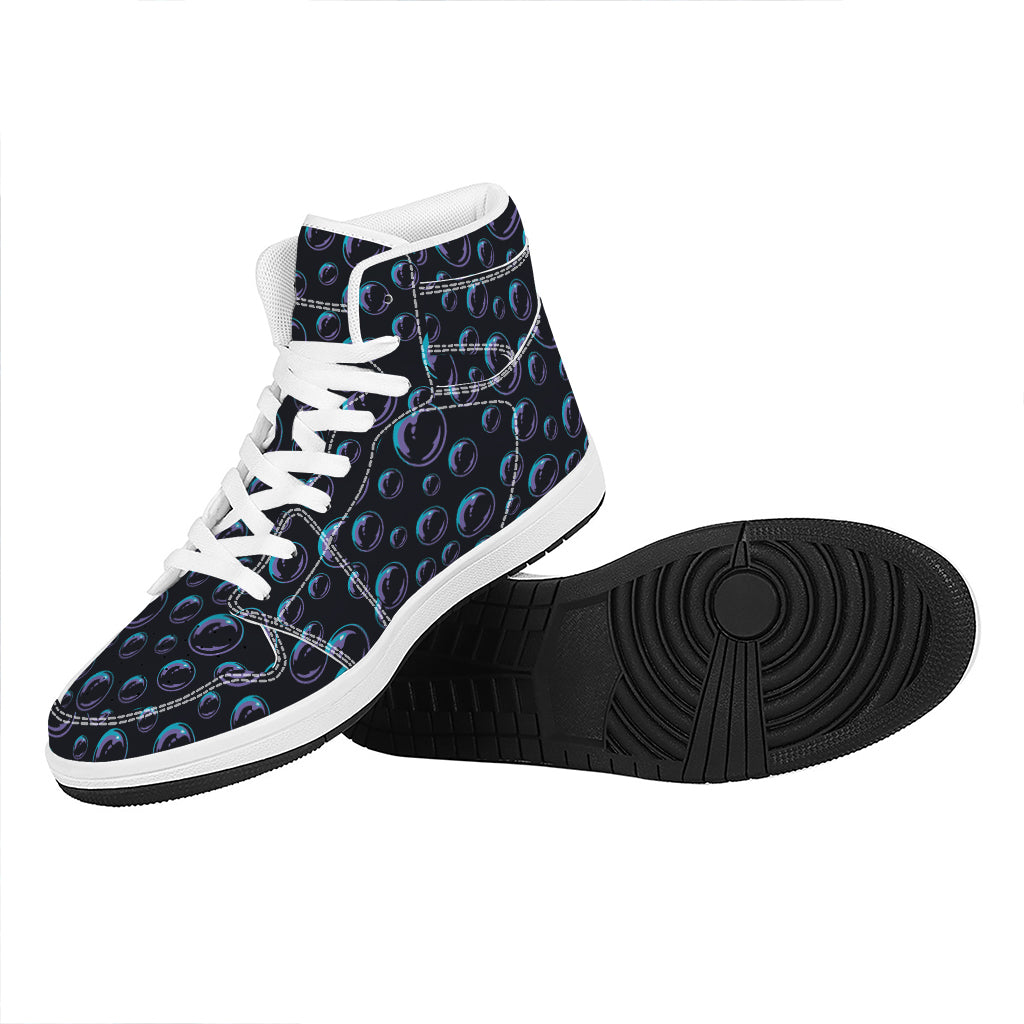 Blue And Purple Bubble Pattern Print High Top Leather Sneakers