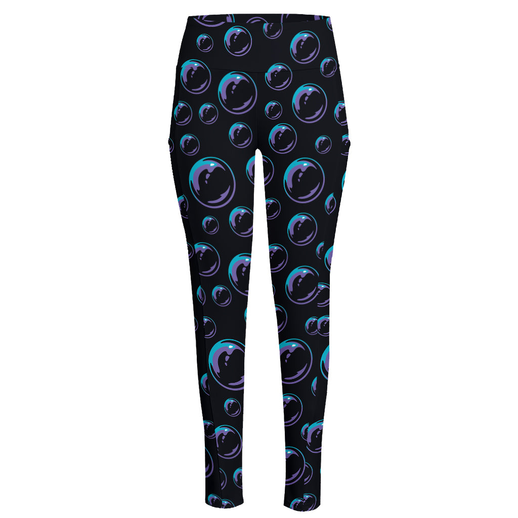 Blue And Purple Bubble Pattern Print High-Waisted Pocket Leggings