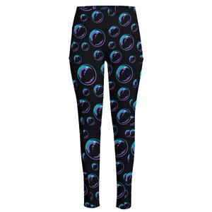 Blue And Purple Bubble Pattern Print High-Waisted Pocket Leggings