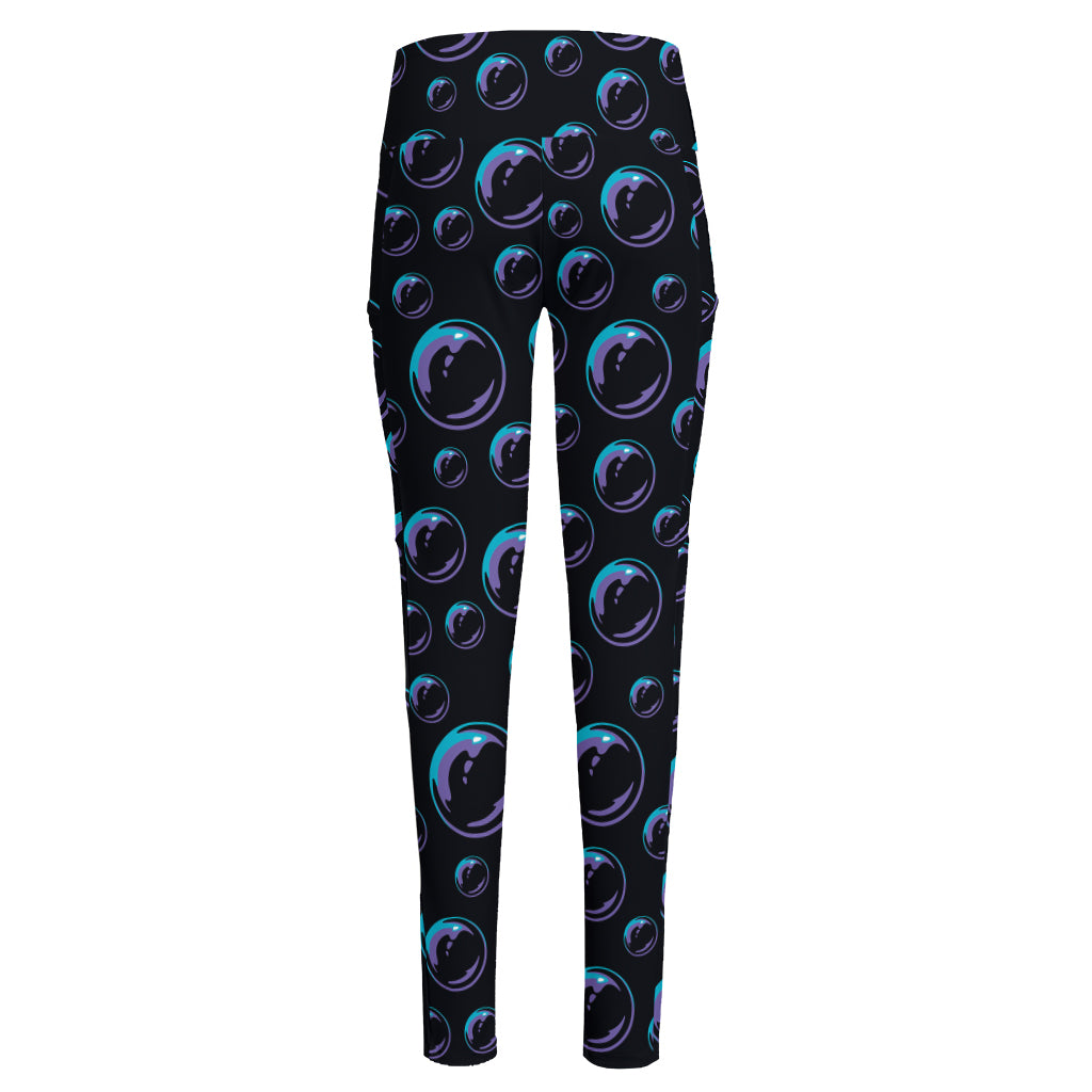 Blue And Purple Bubble Pattern Print High-Waisted Pocket Leggings