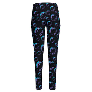 Blue And Purple Bubble Pattern Print High-Waisted Pocket Leggings