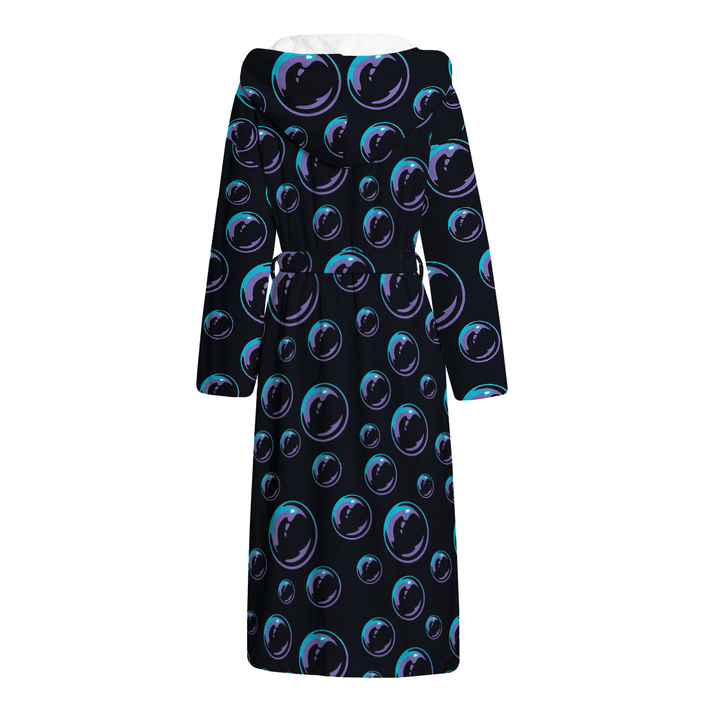 Blue And Purple Bubble Pattern Print Hooded Bathrobe