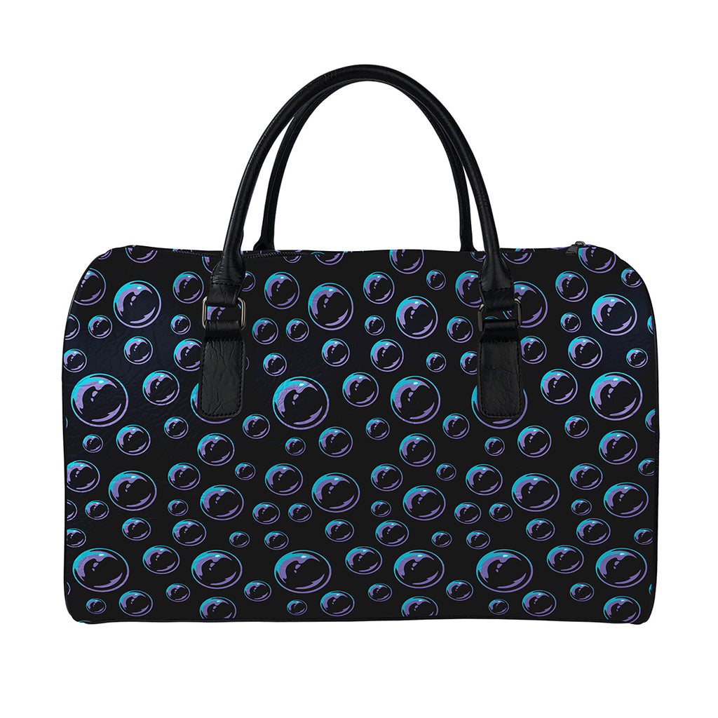 Blue And Purple Bubble Pattern Print Leather Duffle Bag