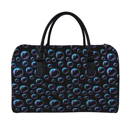 Blue And Purple Bubble Pattern Print Leather Duffle Bag