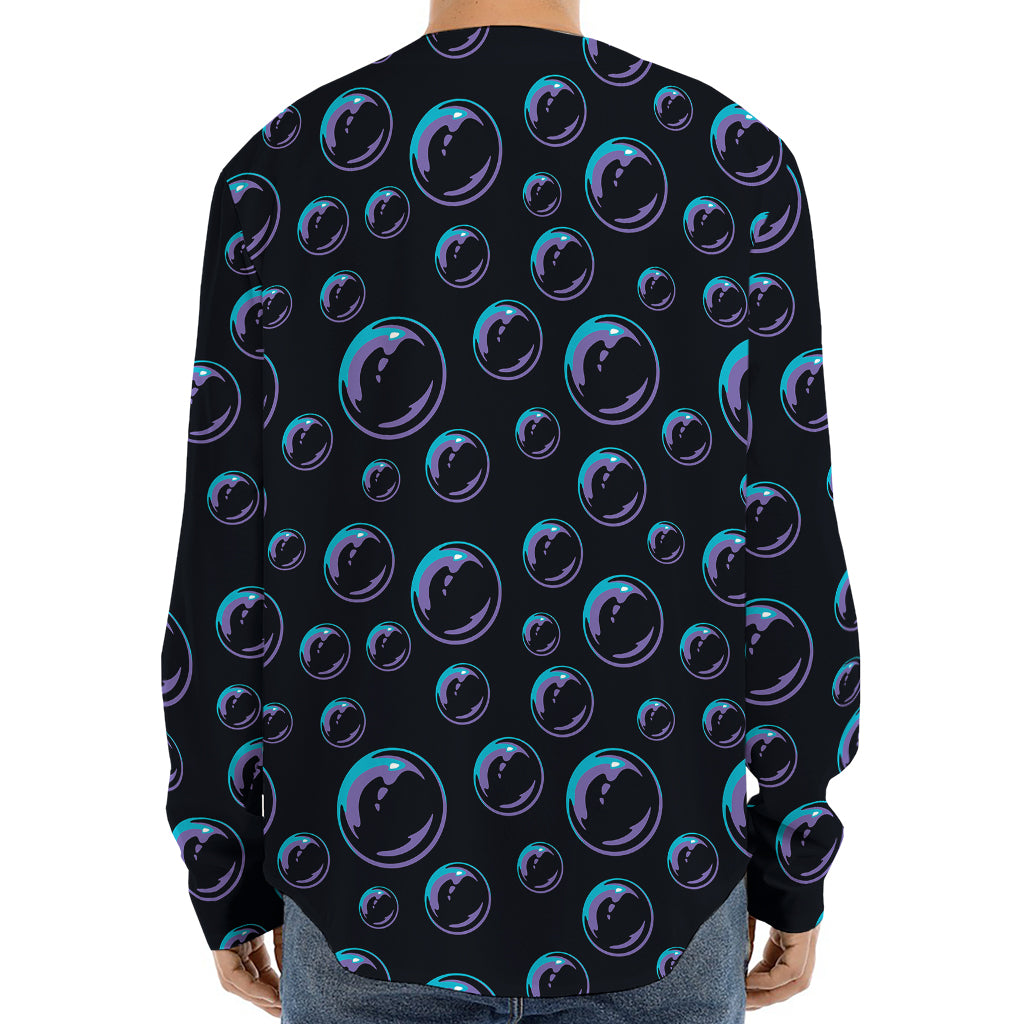 Blue And Purple Bubble Pattern Print Long Sleeve Baseball Jersey