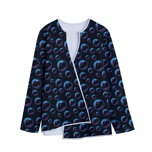 Blue And Purple Bubble Pattern Print Long Sleeve Short Coat