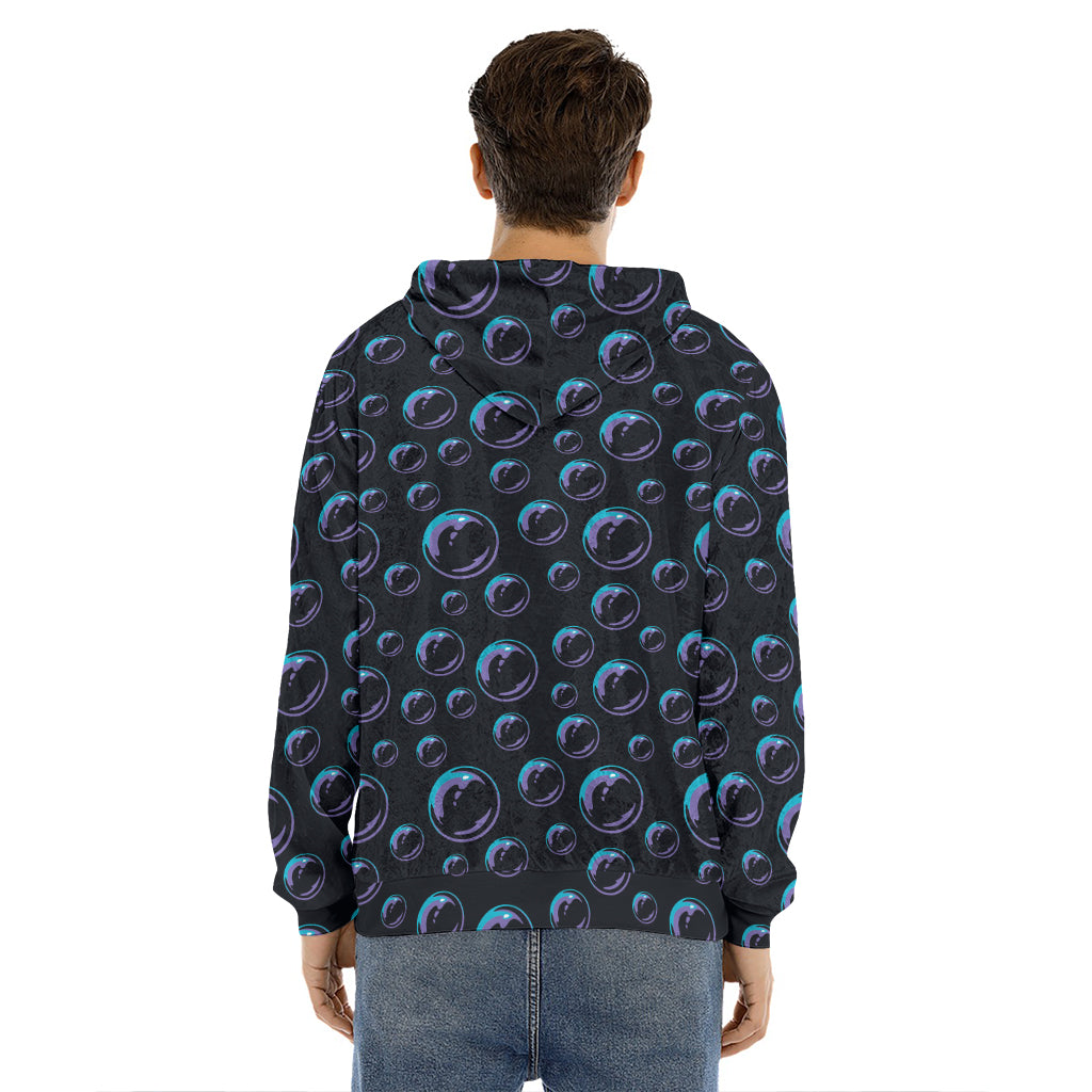 Blue And Purple Bubble Pattern Print Men's Velvet Pullover Hoodie