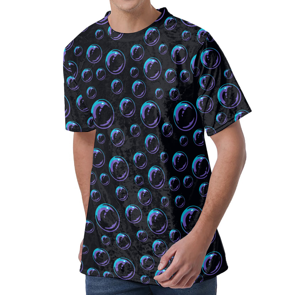 Blue And Purple Bubble Pattern Print Men's Velvet T-Shirt