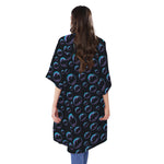 Blue And Purple Bubble Pattern Print Open Front Beach Cover Up