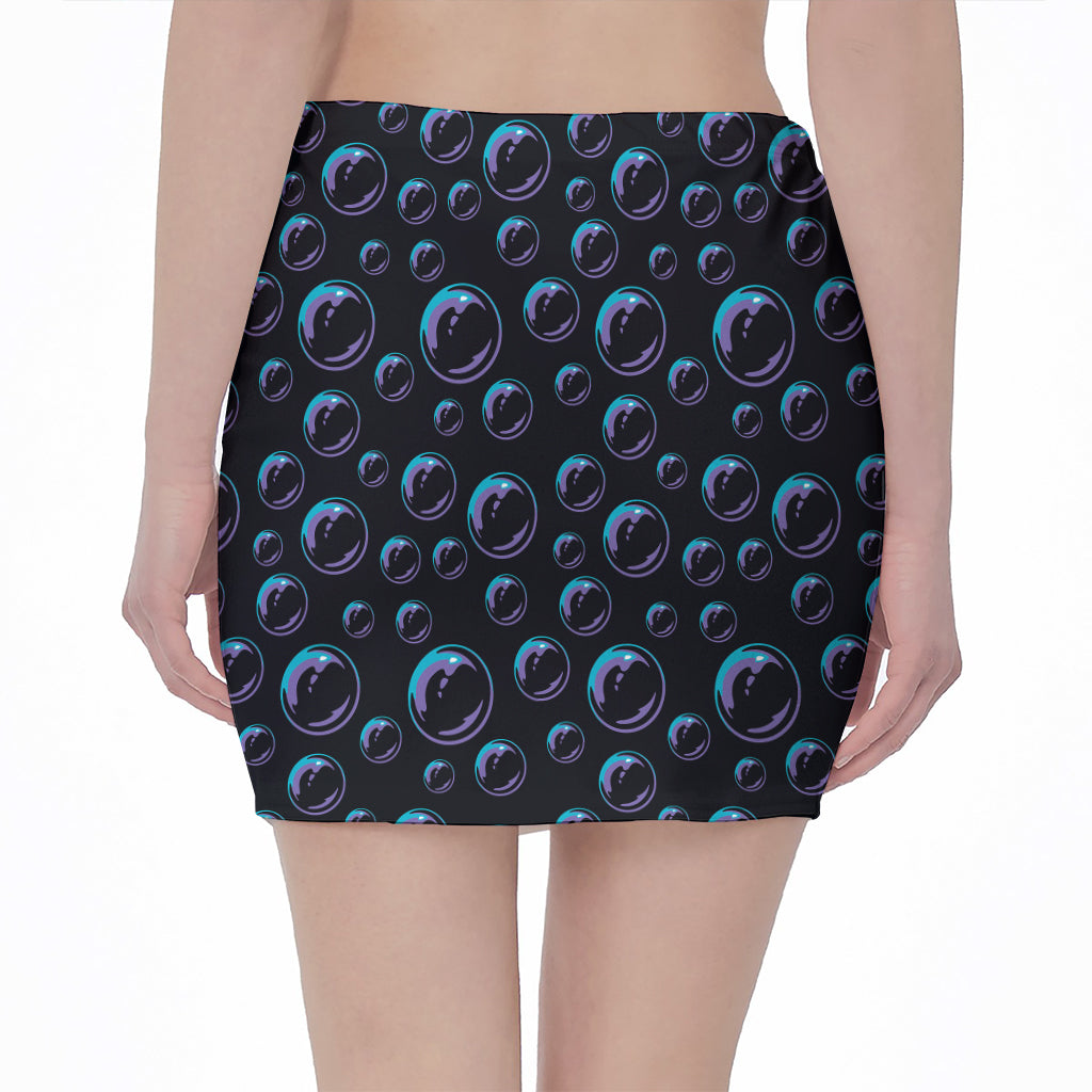 Blue And Purple Bubble Pattern Print Pencil Mini Skirt
