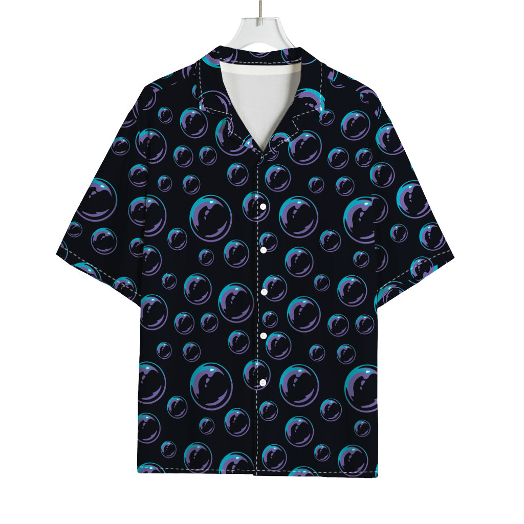 Blue And Purple Bubble Pattern Print Rayon Hawaiian Shirt