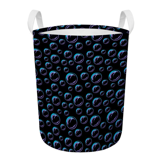 Blue And Purple Bubble Pattern Print Round Laundry Basket