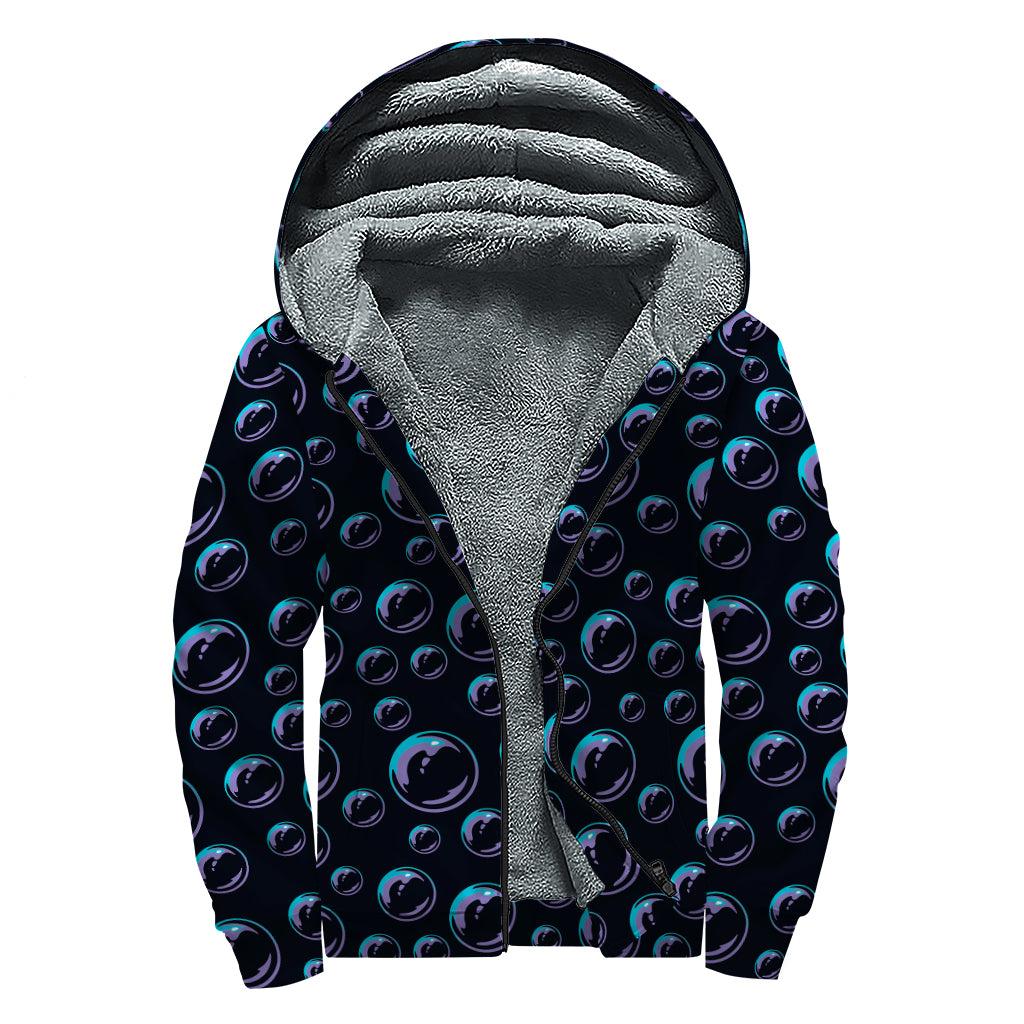 Blue And Purple Bubble Pattern Print Sherpa Lined Zip Up Hoodie