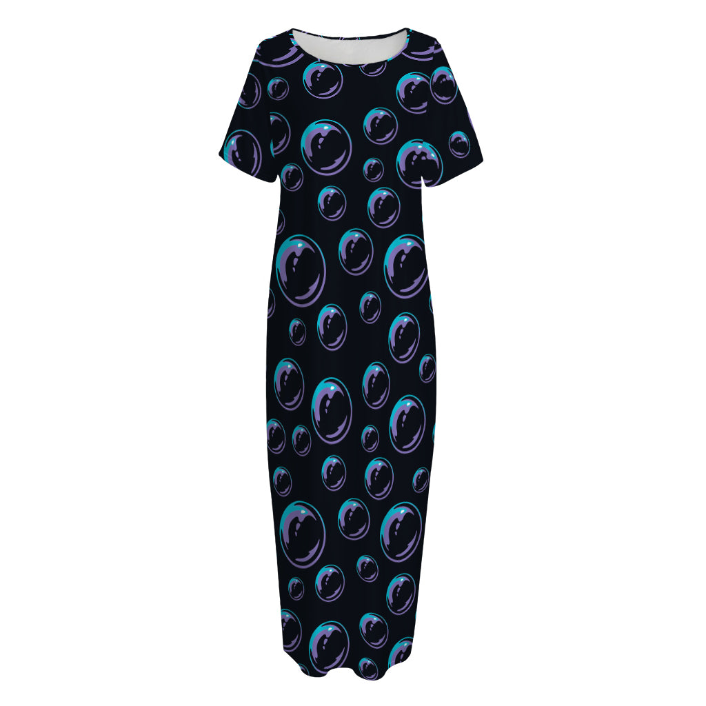 Blue And Purple Bubble Pattern Print Short Sleeve Long Nightdress